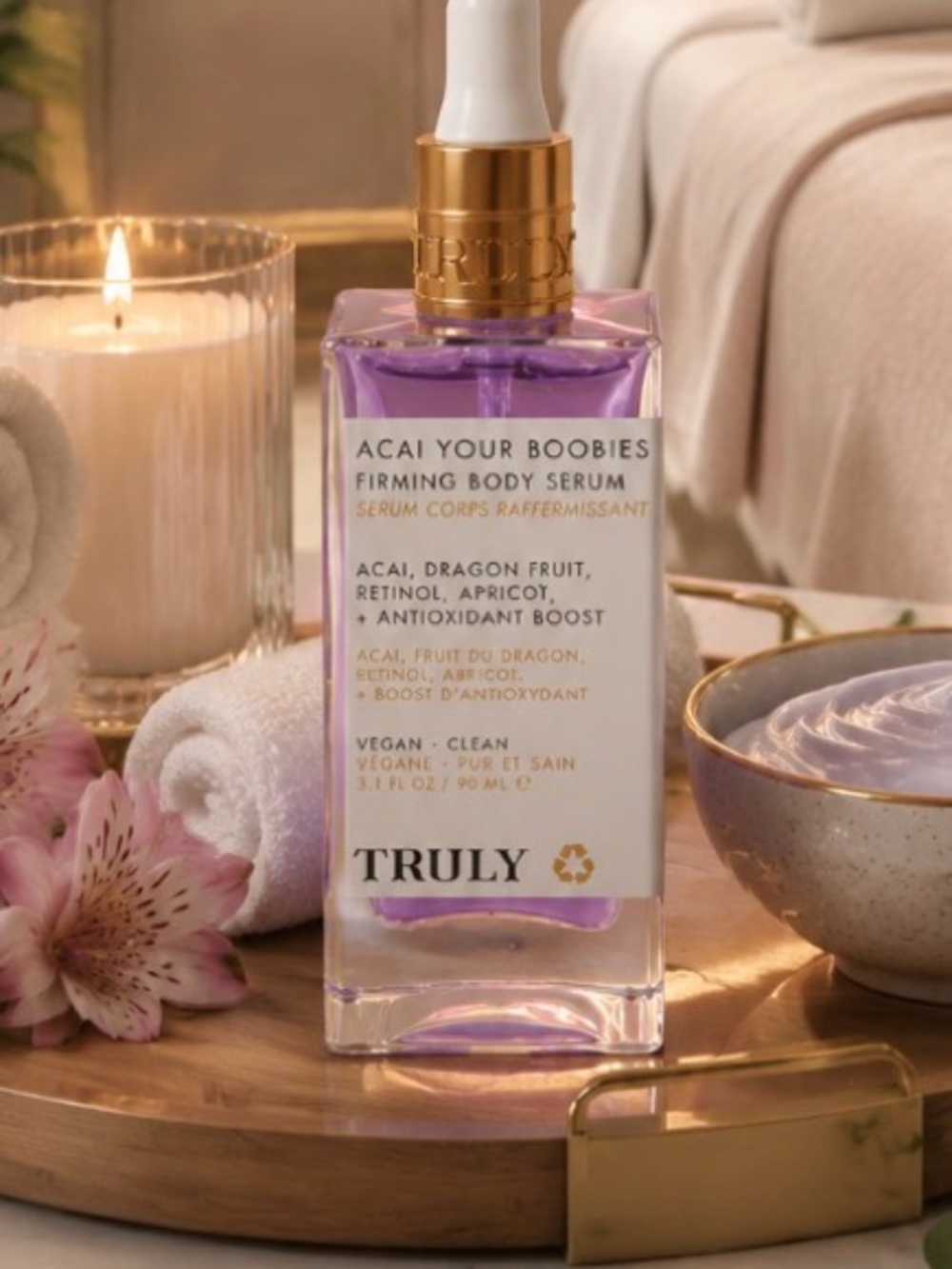 TRULY Acai Your Boobies Firming Body Serum — Purple with Gold Accents